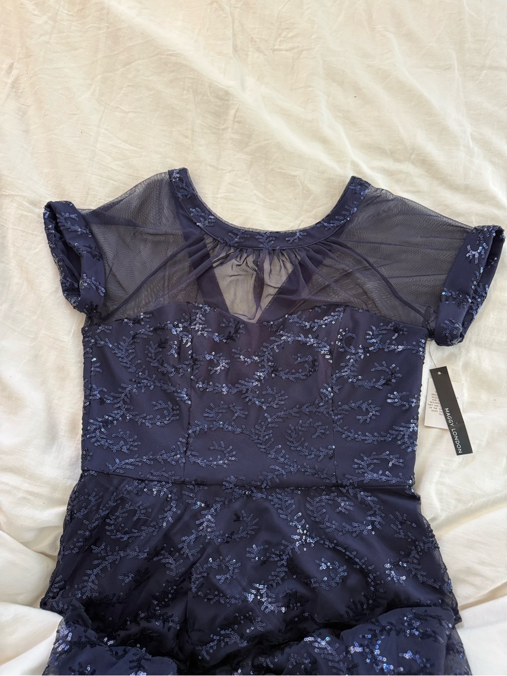 Maggy London Navy Floral Embroidered Mesh Midi Dress - Picture 2 of 9